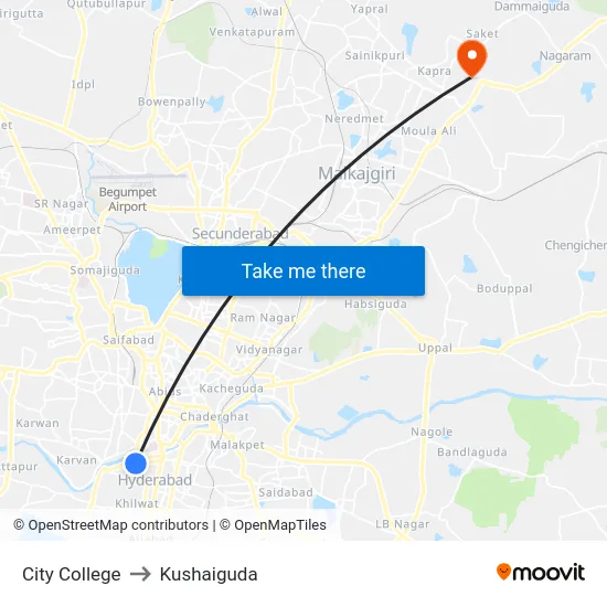 City College to Kushaiguda map