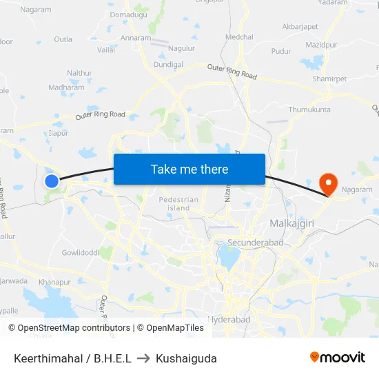 Keerthimahal / B.H.E.L to Kushaiguda map
