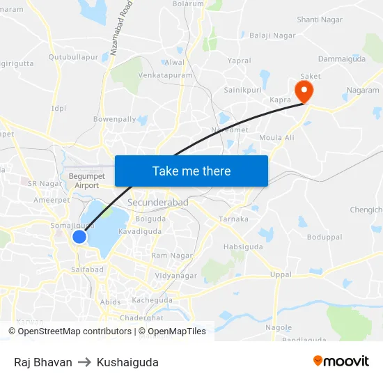 Raj Bhavan to Kushaiguda map