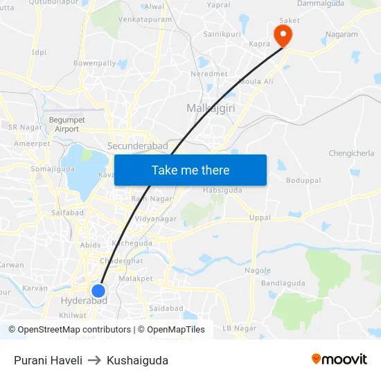 Purani Haveli to Kushaiguda map