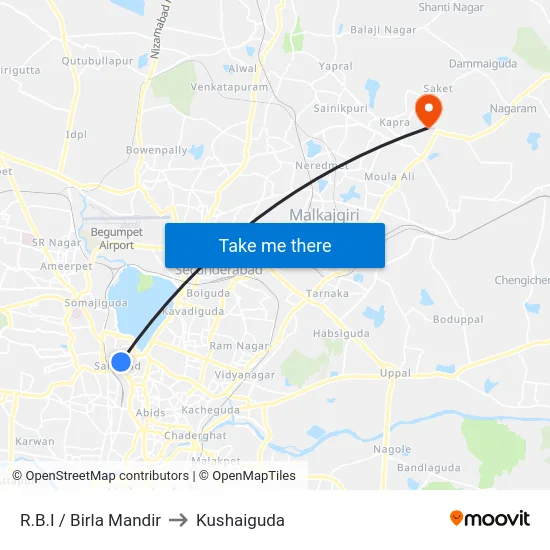 R.B.I / Birla Mandir to Kushaiguda map