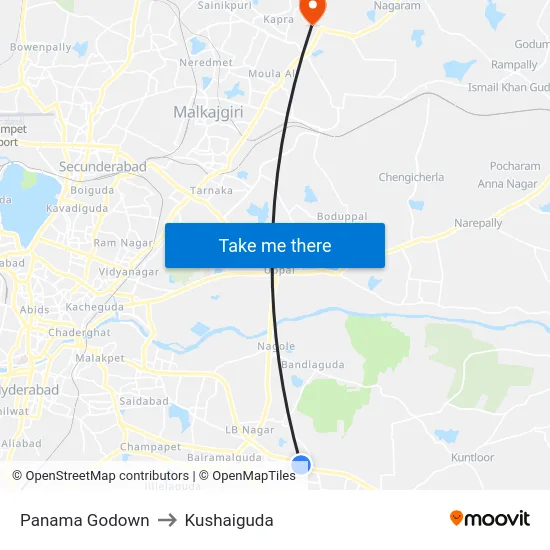 Panama Godown to Kushaiguda map