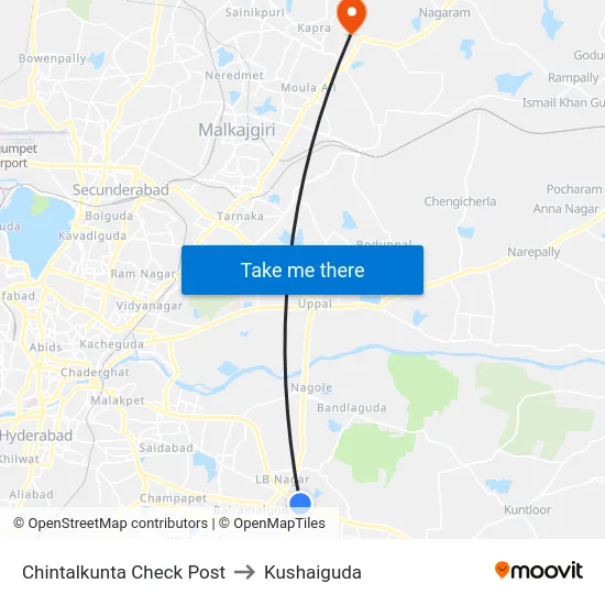 Chintalkunta Check Post to Kushaiguda map