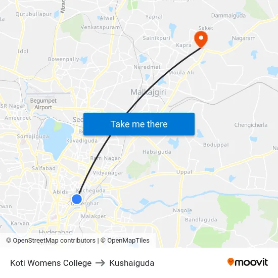Koti Womens College to Kushaiguda map