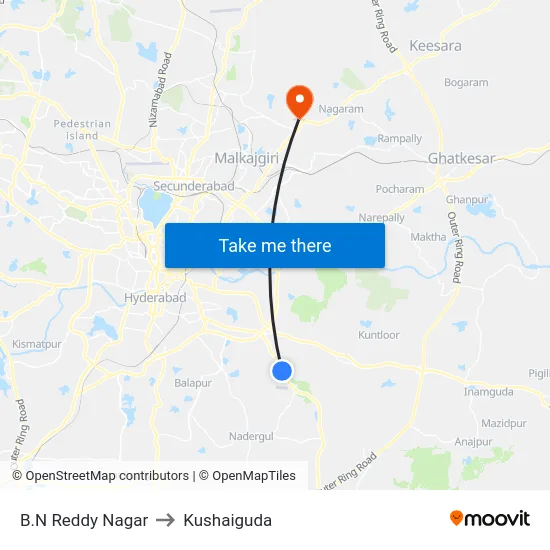B.N Reddy Nagar to Kushaiguda map