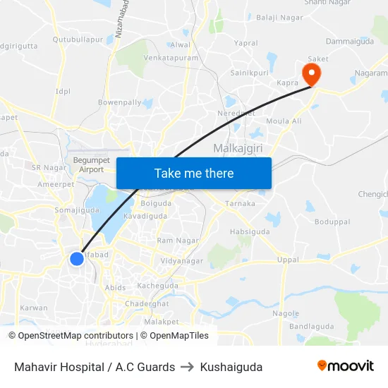 Mahavir Hospital / A.C Guards to Kushaiguda map