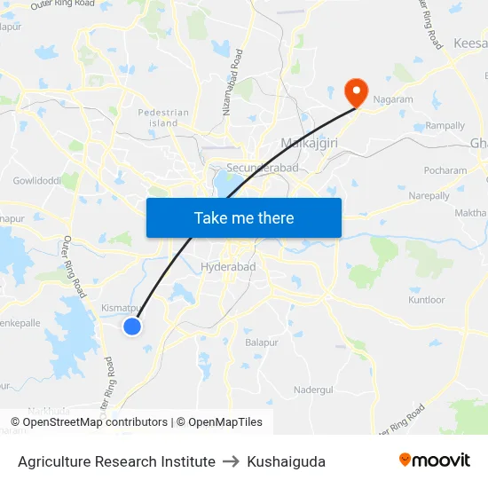 Agriculture Research Institute to Kushaiguda map