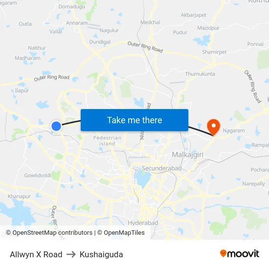 Allwyn X Road to Kushaiguda map