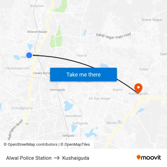 Alwal Police Station to Kushaiguda map