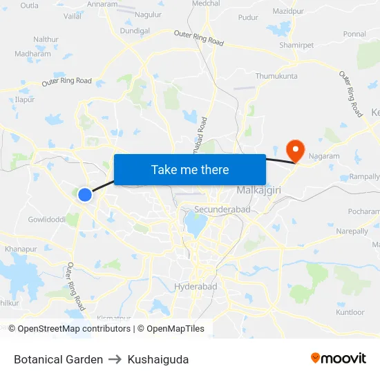 Botanical Garden to Kushaiguda map