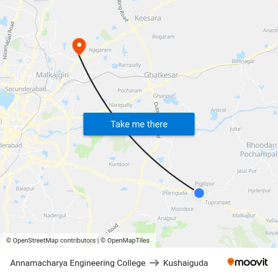 Annamacharya Engineering College to Kushaiguda map