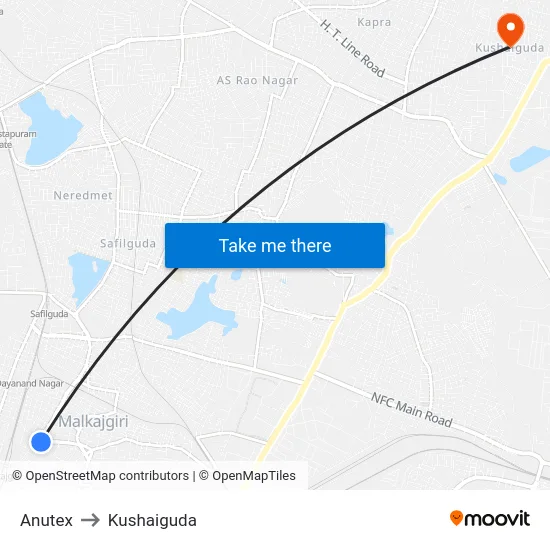 Anutex to Kushaiguda map