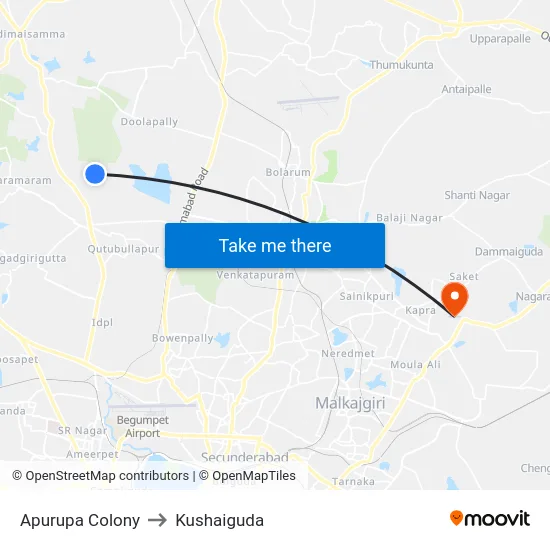 Apurupa Colony to Kushaiguda map