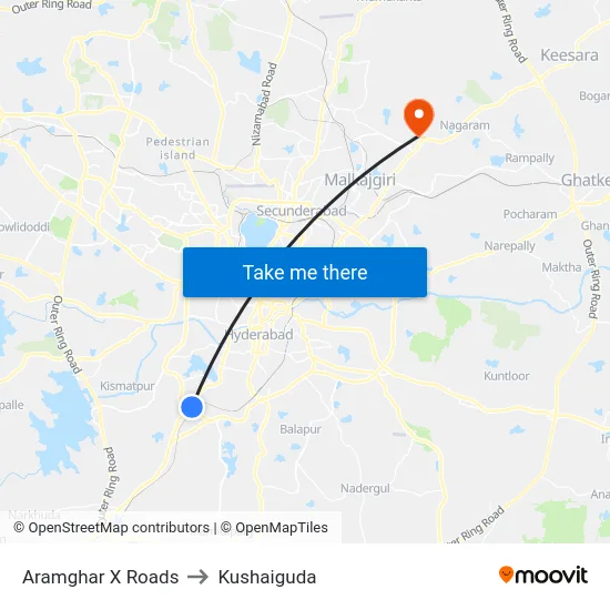 Aramghar X Roads to Kushaiguda map
