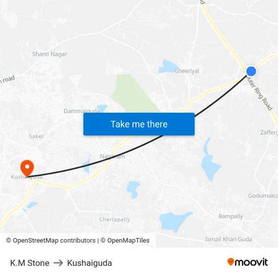 K.M Stone to Kushaiguda map