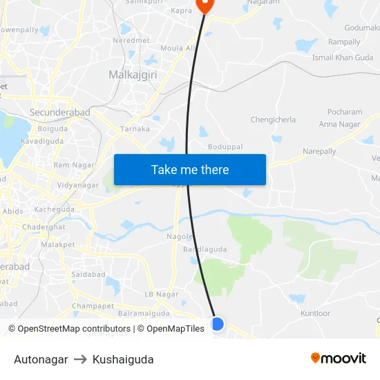 Autonagar to Kushaiguda map
