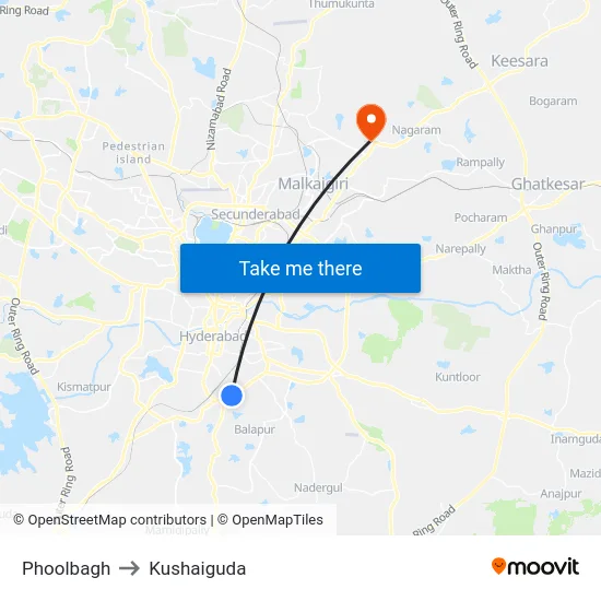 Phoolbagh to Kushaiguda map