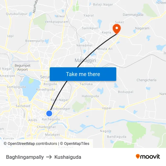 Baghlingampally to Kushaiguda map