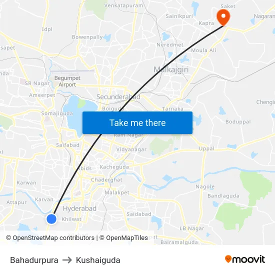 Bahadurpura to Kushaiguda map