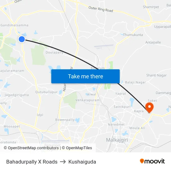 Bahadurpally X Roads to Kushaiguda map