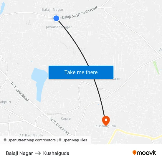 Balaji Nagar to Kushaiguda map