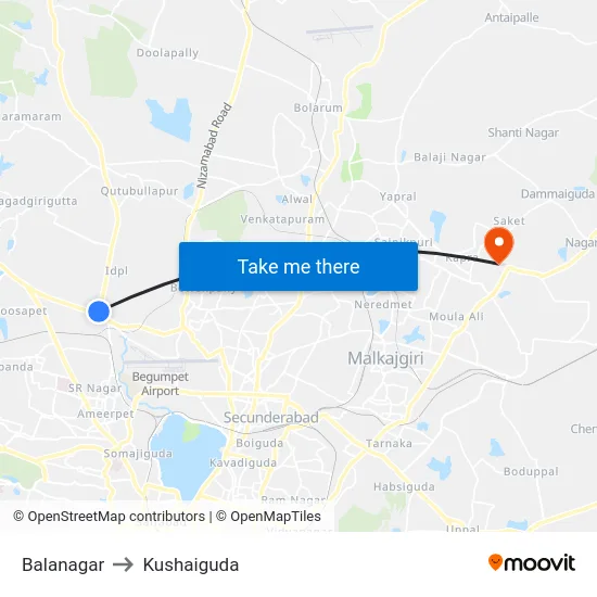 Balanagar to Kushaiguda map