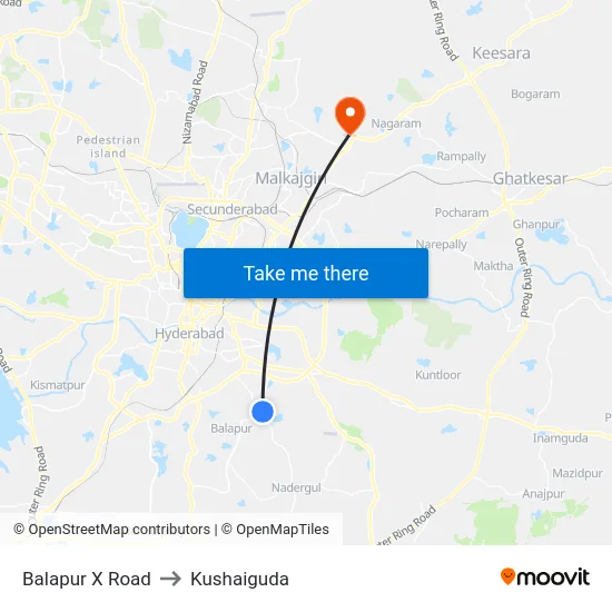 Balapur X Road to Kushaiguda map