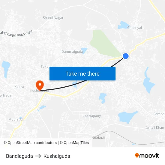 Bandlaguda to Kushaiguda map
