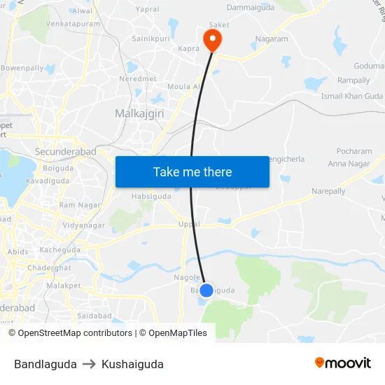 Bandlaguda to Kushaiguda map