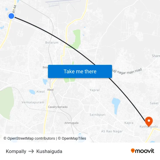 Kompally to Kushaiguda map