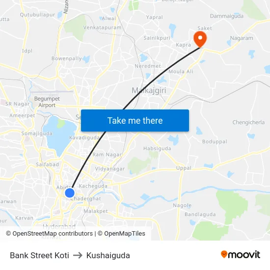 Bank Street Koti to Kushaiguda map