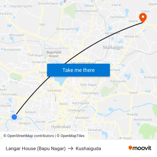 Langar House (Bapu Nagar) to Kushaiguda map