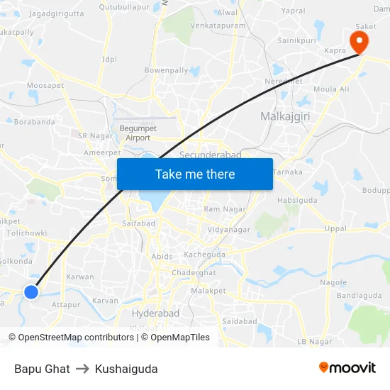 Bapu Ghat to Kushaiguda map