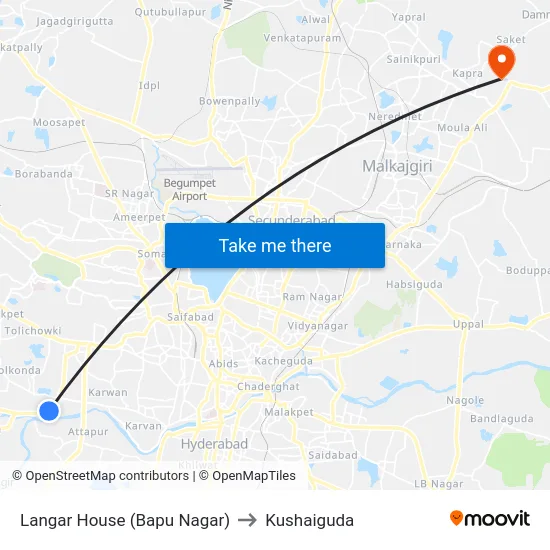 Langar House (Bapu Nagar) to Kushaiguda map