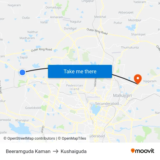 Beeramguda Kaman to Kushaiguda map
