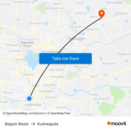 Begum Bazar to Kushaiguda map