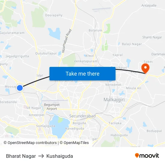Bharat Nagar to Kushaiguda map