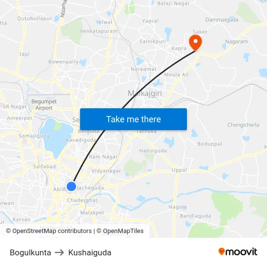 Bogulkunta to Kushaiguda map