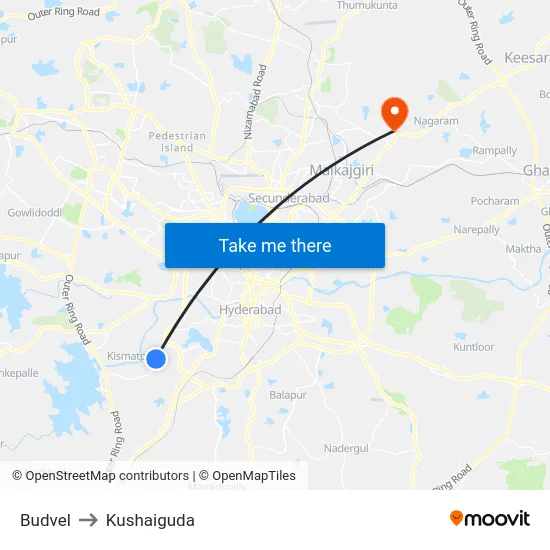 Budvel to Kushaiguda map