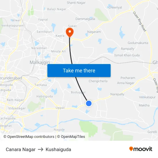 Canara Nagar to Kushaiguda map