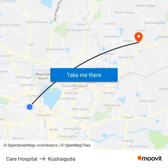 Care Hospital to Kushaiguda map