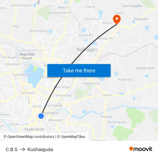 C.B.S to Kushaiguda map