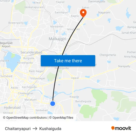 Chaitanyapuri to Kushaiguda map