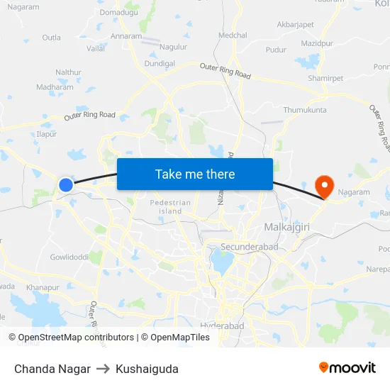 Chanda Nagar to Kushaiguda map