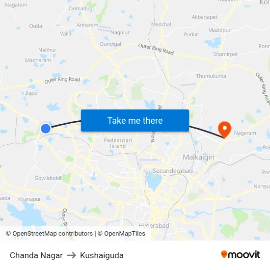 Chanda Nagar to Kushaiguda map