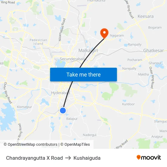 Chandrayangutta X Road to Kushaiguda map