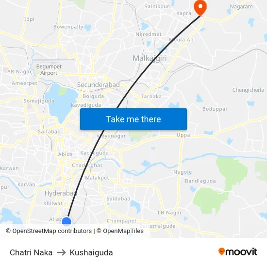 Chatri Naka to Kushaiguda map