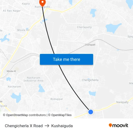 Chengicherla X Road to Kushaiguda map