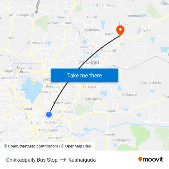 Chikkadpally Bus Stop to Kushaiguda map
