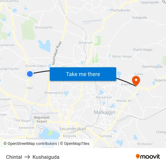 Chintal to Kushaiguda map